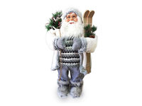 Дед Мороз в бело-серой шубе с лыжами 80cm