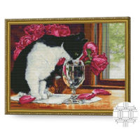 Картина по номерам Art Gallery QB203479 Mozaic cu diamante patrate 40x50cm Pisica aristocrata