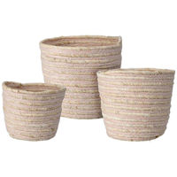 Короб для хранения H&S 51292 3 шт. плетеные корзины (17X15, 20X18, 23X21 см) натуральные, розовые полосы