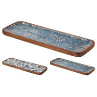 Farfurie H&S 44731 Platou de servire 30x11x1.5cm Blue Decal, din lemn de mango