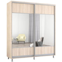 Dulap Mobildor-Lux Aron cu uși glisante cu oglindă orizontal (180x60x210H cm) Sonoma