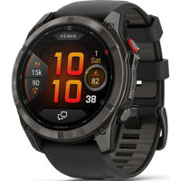 Ceas inteligent Garmin fenix 8 Pro – 51 mm, AMOLED, Sapphire, Carbon Gray DLC Titanium with Black/Pebble Gray Silicone