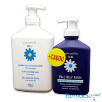 Camomilla Blu Delicato gel dus piele sensibila 500ml + Camomilla Blu Energy Man pH 5.5 gel intim antibacterian, ginseng 300ml Cadou