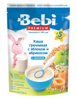 Terci cu lapte, hrișcă, caise și mere Bebi Premium, 200g