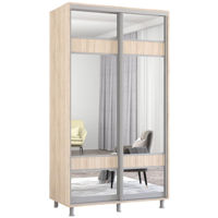 Dulap Mobildor-Lux Aron-S 1.0m-1.8m uși glisante din PAL cu oglindă zebra (110x60x200H cm) Sonoma