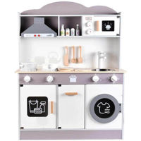 Bucătărie și veselă de jucărie Richi (63260) Bucatarie din lemn pentru fetite, cu sunete si lumini