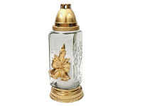 Candela sticla cu capac 26cm 40ore "Festiva", auriu, sticla