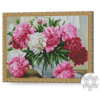 Картина по номерам Art Gallery QB204057 Mozaic cu diamante patrate 40x50cm Bujori albi si roz