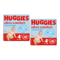 Набор подгузники для мальчиков Huggies Ultra Comfort 4 (8-14 кг)  2x80 шт.