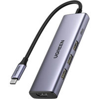 USB Hub Ugreen 15596 HUB 5in1 Type-C to 3*USB 3.2 + HDMI 2.0 + SD card reader + TF card reader + USB Type-C PD 100W | CM511, Gray