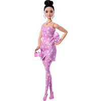 Кукла Barbie JJN71 Fashionistă în rochie din denim roz cu imprimeu stelat