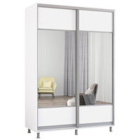 Dulap Mobildor-Lux Aron-S uși glisante din PAL cu oglindă orizontal (150x60x200H cm) Alb Brilliant