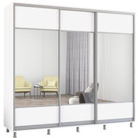 Dulap Mobildor-Lux Aron uși glisante din PAL cu oglindă orizontal (250x60x220H cm) Alb Brilliant