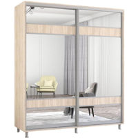 Dulap Mobildor-Lux Aron cu uși glisante cu oglindă zebra (180x60x200H cm) Sonoma