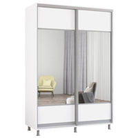 Dulap Mobildor-Lux Aron-S uși glisante din PAL cu oglindă orizontal (160x60x230H cm) Alb Brilliant