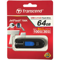 64GB USB3.1 Flash Drive Transcend "JetFlash  790", Black, Slider (R/W:90/30MB/s)