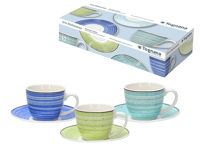 Set căni cafea Tognana Bahamas 6buc cu farfurioare, trei culori, portelan