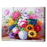 Vază cu flori, 40x50 cm, set combo pictură pe numere + mozaic cu diamante, YHDGJ70611