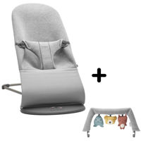 Leagăn pentru bebeluși BabyBjorn 606072A Bliss Light Grey, 3D Jersey cu bara de jucarii