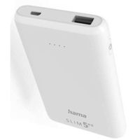 Аккумулятор внешний USB (Powerbank) Hama 201667 SLIM 5HD 5000 mAh, Output: USB-A, white