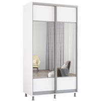 Dulap Mobildor-Lux Aron-S uși glisante din PAL cu oglindă (K1) orizontal (100x60x200H cm) Alb brilliant