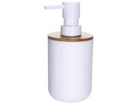Dozator pentru sapun Bathroom 17cm, capac din bambus, plastic, alb