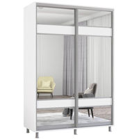 Dulap Mobildor-Lux Aron cu uși glisante cu oglindă zebra (150x60x200H cm) Alb Brilliant