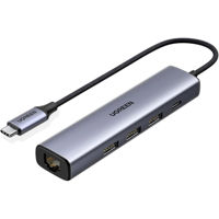 Adaptor IT Ugreen 20932 HUB 4in1 Type-C 3.0 to 3*USB 3.0 + Gigabit RJ45 + Type-C PD 100W CM475, Space Grey