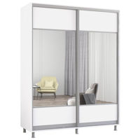 Dulap Mobildor-Lux Aron-S uși glisante din PAL cu oglindă orizontal (180x60x230H cm) Alb Brilliant