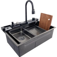 Мойка кухонная со смесителем SanDonna HD7550 Черный смеситель-водопад с регулируемой лейкой