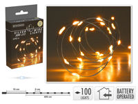 Luminite de Craciun "Fir" 100microLED extra alb-cald, 4.95m, 3XAA, cablu argintiu