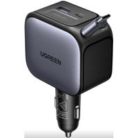 Зарядное устройство для автомобиля Ugreen 55910B 1xType-C+1xUSB-A with Type-C Cable, Retractable, 145W, Black, EC604
