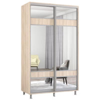 Dulap Mobildor-Lux Aron-S 1.0m-1.8m uși glisante din PAL cu oglindă zebra (140x60x200H cm) Sonoma