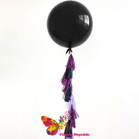 Большой латексный черный шар 91 см с гирляндой тассел