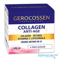 Gerocossen Collagen Anti Age Crema fata,retinol + Vit.C Lipozomala,de zi,riduri profunde, SPF10 50+ 50ml
