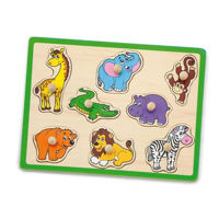 Головоломка Viga 50019 Puzzle din lemn cu buton Animale sălbatice 8 elem.