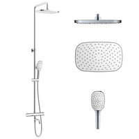 Sistem de duș CENTRUM SQ (mixer termostatic pentru baie, duș din sus 300*190mm ABS, duș de mîna 94mm și 3 regime, furtun 170cm) capace albe, crom