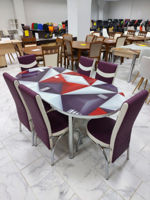 Set oval 328 + 6 scaune Merchan violet cu alb