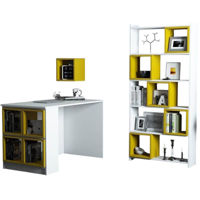 Офисный стол Trendy Cutie, alb, galben, cu raft