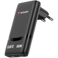 Зарядное устройство сетевое Verbatim VER_32354 Fold'n' Go GaN Charger 65W, 2 Port, Black