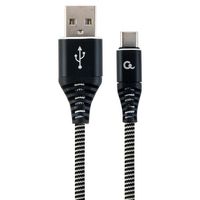Blister Type-C/USB2.0, AM/CM,  1.0 m, Cablexpert Cotton Braided Black/White, CC-USB2B-AMCM-1M-BW