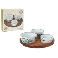 Посуда прочая Excellent Houseware 53804 Set pentru aperitiv 4 buc, suport din lemn D21 cm, portelan