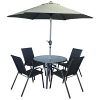 Mobilier pentru grădină Hydro S Set masa rotundă cu 4 scaune + umbrelă, metal/textilen, Negru