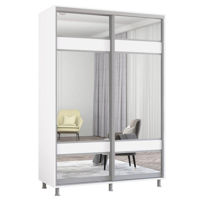 Dulap Mobildor-Lux Aron-S 1.0m-1.8m uși glisante din PAL cu oglindă zebra (150x60x230H cm) Alb Brilliant