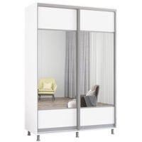 Dulap Mobildor-Lux Aron-P uși glisante din PAL cu oglindă orizontal (160x60x230H cm) Alb Brilliant