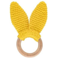 Iinel dentiție BabyJem 651 Jucarie dentitie din bumbac cu inel din lemn Galbena
