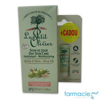 Le Petit Olivier Crema de zi hidratanta cu extract de olive 50ml + Le Petit Olivier Balsam pt buze nutritiv cu ulei de Olive 4g CADOU