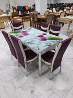 Комплект Келебек ɪɪ 1220 + 6 стульев фиолетовые с белым