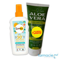 Lovea Vegan Lotiune-spray protectie solara copii hidranta SPF50 150ml + Aloe Vera Pure gel fata&corp 200ml Human Care CADOU