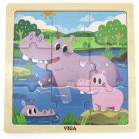 Puzzle Viga 44628 Puzzle din lemn Mama hiopotam și puiul ei, 9 elem.